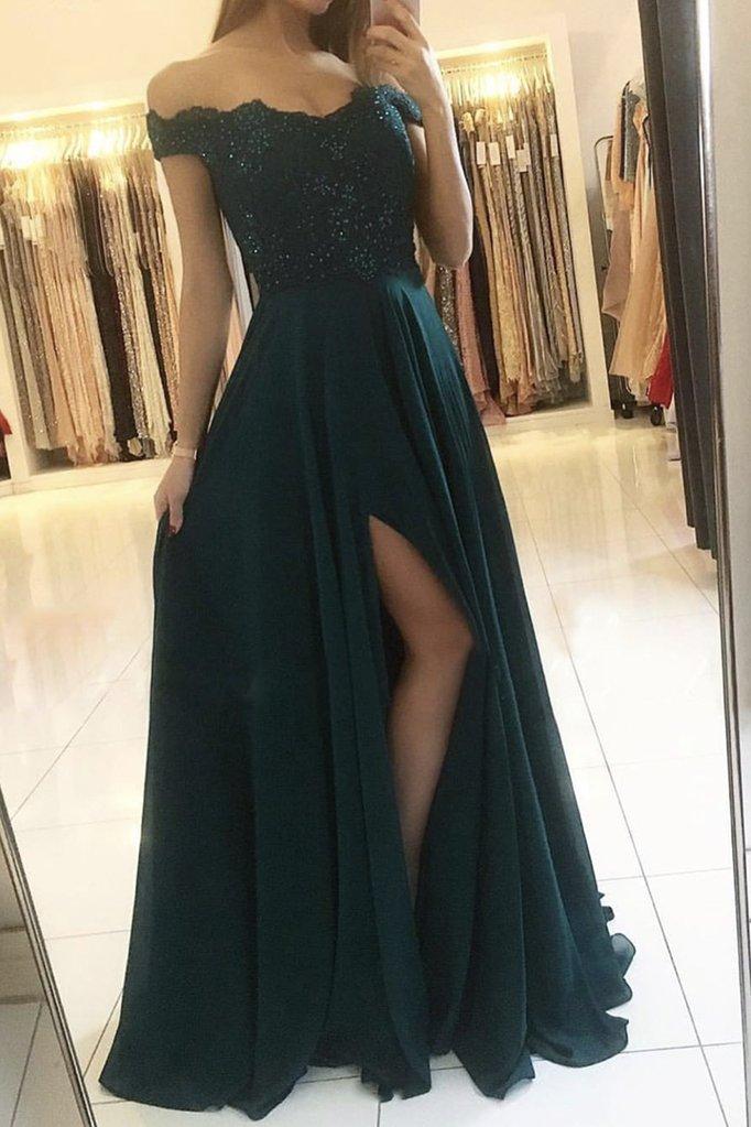 Vestido de fiesta largo de gasa con encaje azul oscuro, vestido de dama de honor con encaje azul