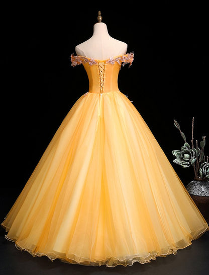 Yellow Tulle Off Shoulder Long Custom Size Senior Prom Dress, Evening Dress KS7637