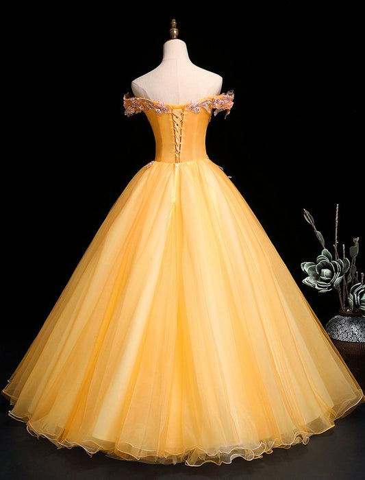 Yellow Tulle Off Shoulder Long Custom Size Senior Prom Dress, Evening Dress KS7637
