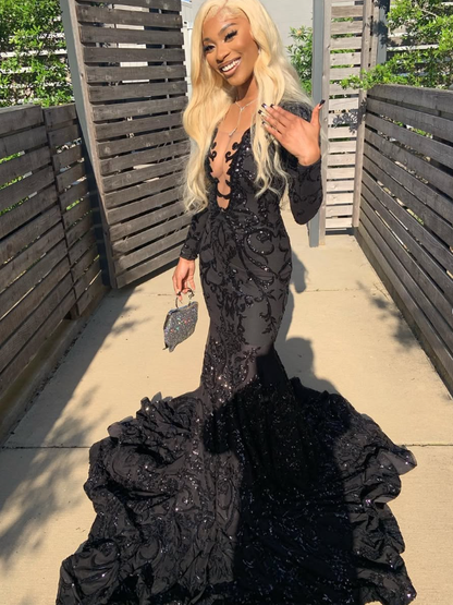 princess black girl long prom dress mermaid dress 6104