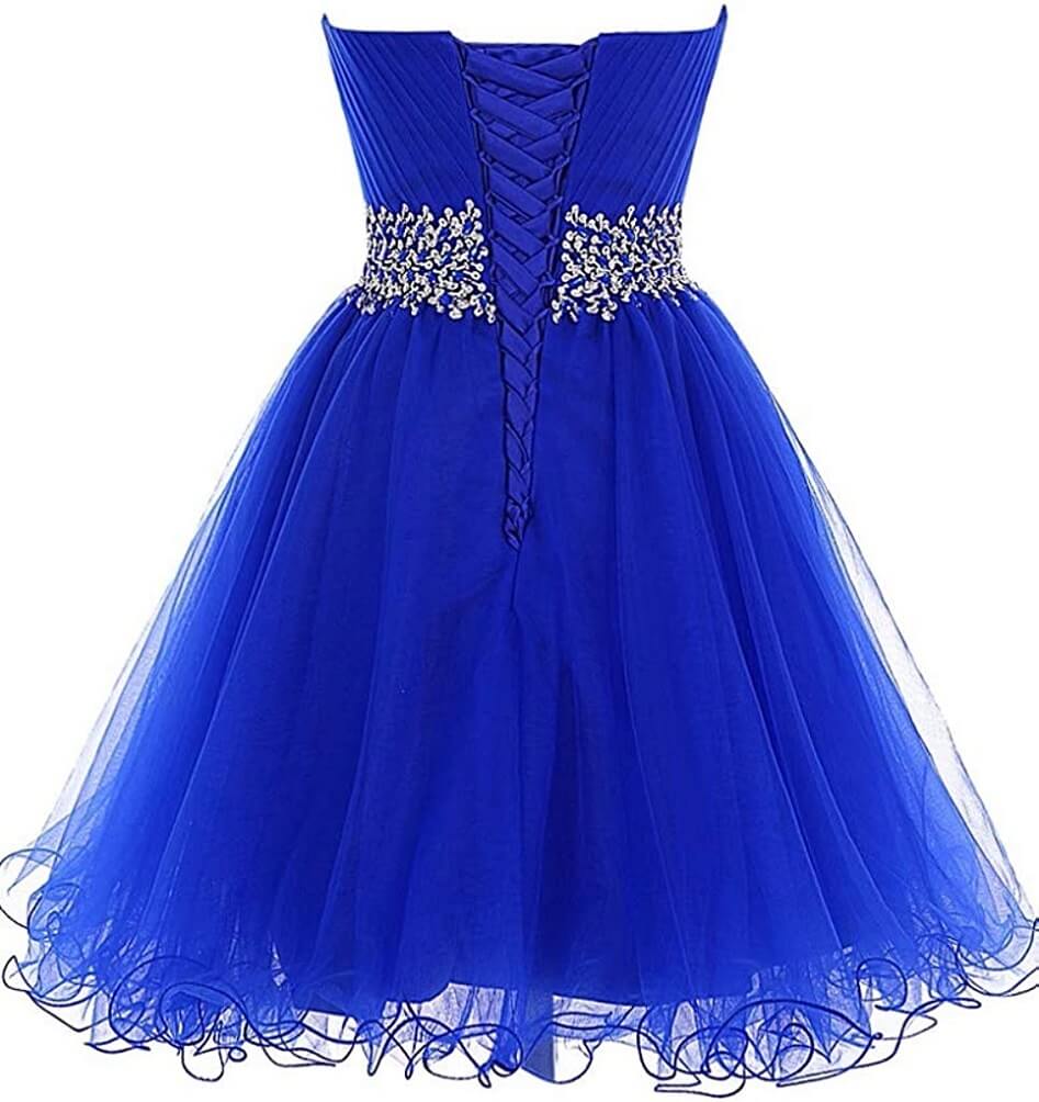 Vestidos de fiesta de corte A, escote corazón, tul, cintura con cuentas, vestido de cóctel azul real