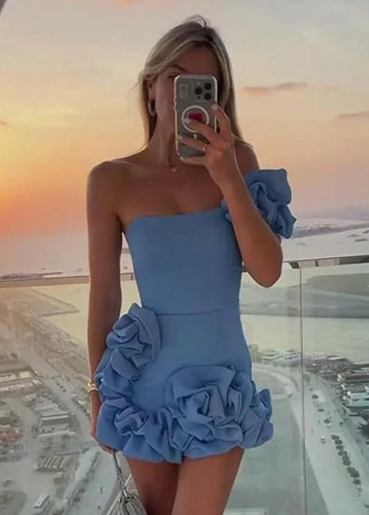Vintage 3D Flowers Off-the-shoulder Design A-line Homecoming Dress TP3754