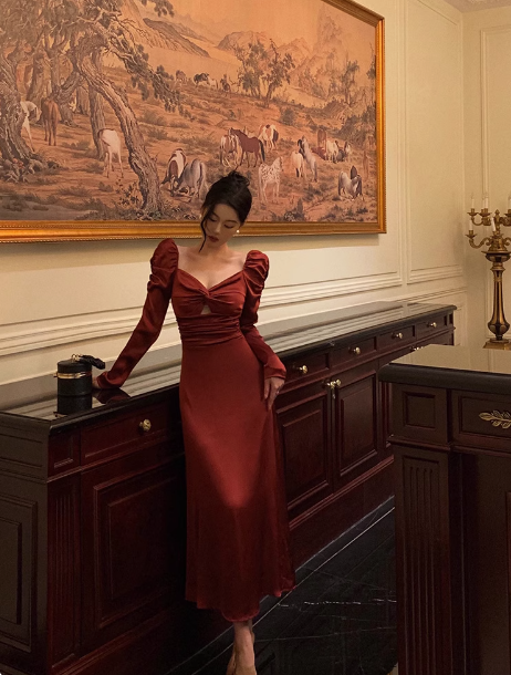Vestido rojo sexy de corte A con mangas largas para cumpleaños número 21. Ideas de vestidos de cumpleaños para mujeres (DP1894)