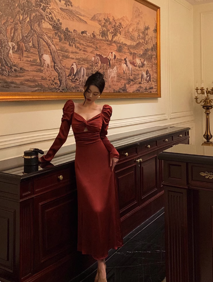 Vestido rojo sexy de corte A con mangas largas para cumpleaños número 21. Ideas de vestidos de cumpleaños para mujeres (DP1894)