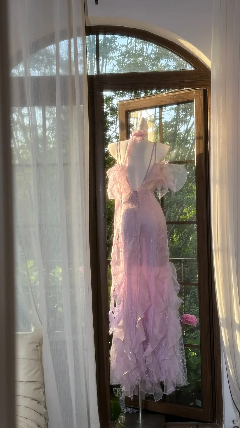 Lilac Romantic Lace Elegant Long Chiffon Ball Gown Party Dress Date Dress SH3431