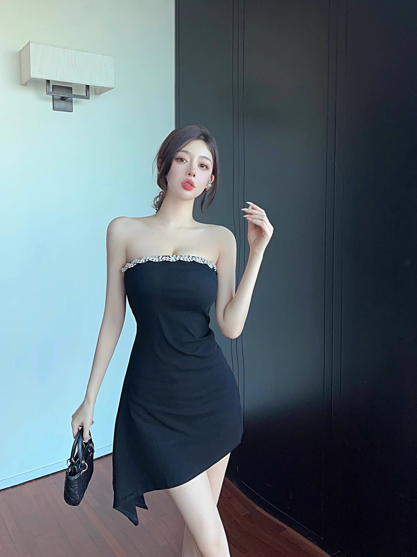 Vintage Black Sequin Design A-line Sleeveless Strapless Homecoming Dress TP3721
