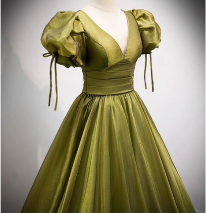 Green V-Neck Long Prom Dresses, A-Line Evening Dresses TP707