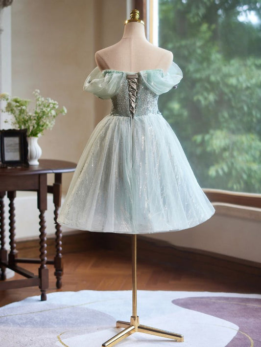 New Fashion 3D Flower Design A-line Off-the-shoulder Puffy Homecoming Dress TP3412