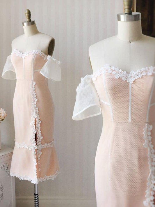 Elegant Sweetheart Off Shoulder Pink Sheath Prom Dress, Knee Length Formal Gown GM542