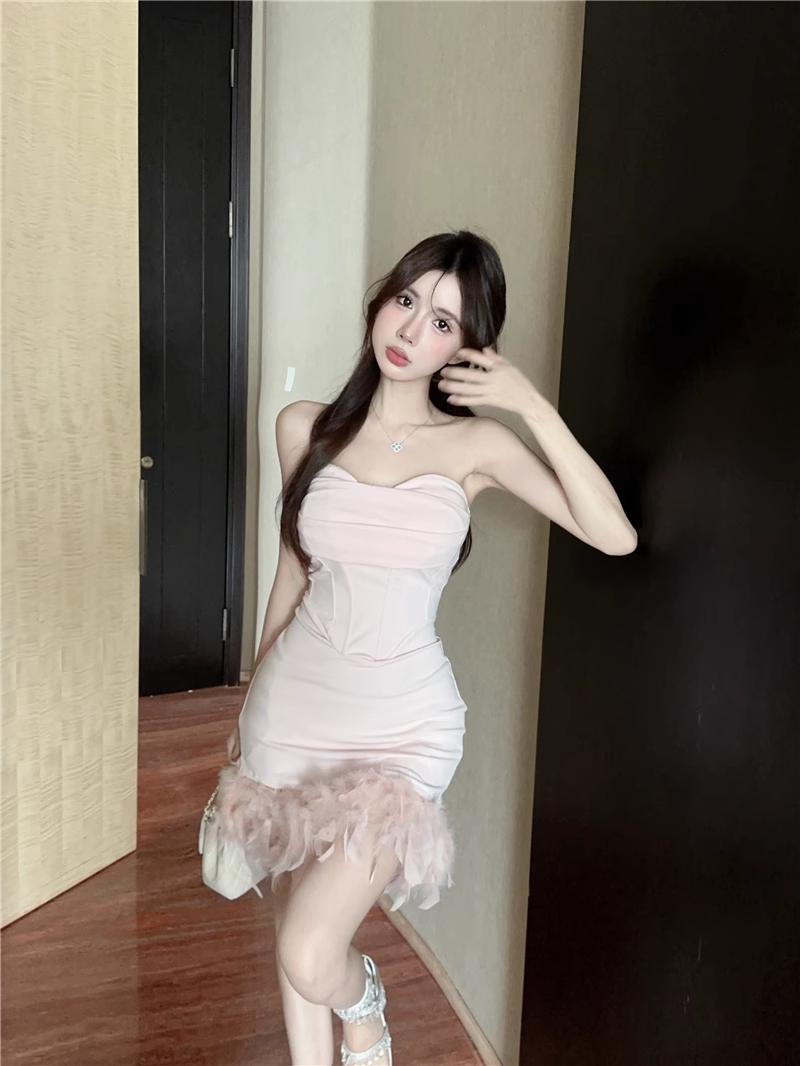 Vestido de fiesta rosa de moda con escote en forma de corazón y dobladillo esponjoso, corte A, sin tirantes, TP3696