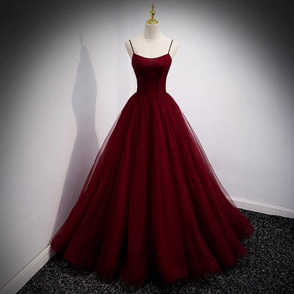 Elegante vestido de fiesta largo burdeos con tirantes finos, ideal para celebrar 20 cumpleaños y 18 años, DH128