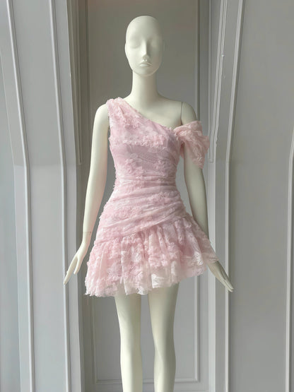 Vestido corto de satén con encaje rosa, de un solo hombro, para fiesta de graduación, Hoco Dresses DH2777
