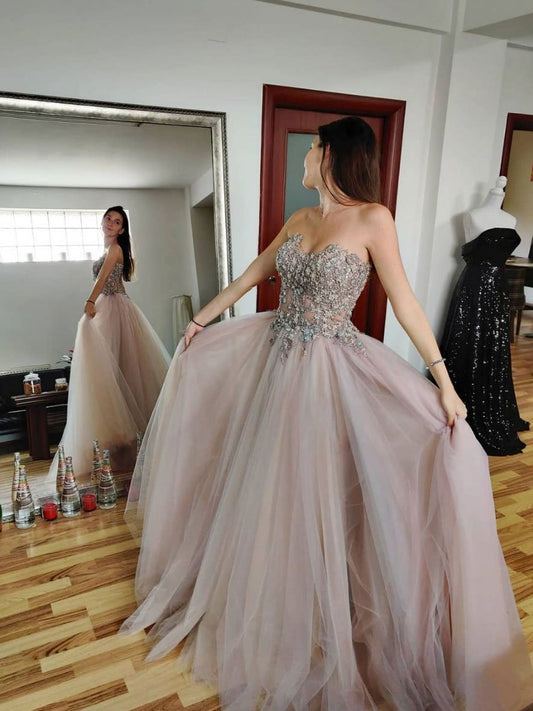 Vestido de fiesta largo de tul con escote en forma de corazón y encaje, vestido de noche largo de tul