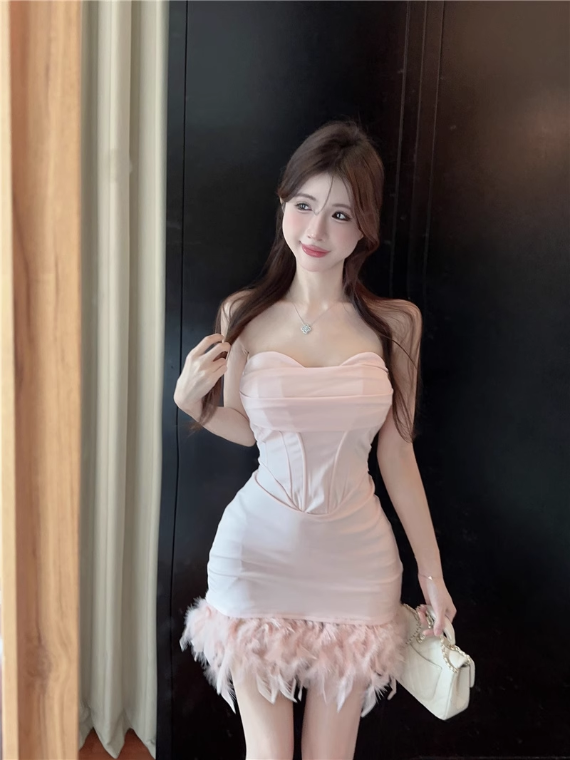 Vestido de fiesta rosa de moda con escote en forma de corazón y dobladillo esponjoso, corte A, sin tirantes, TP3696