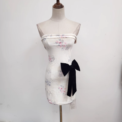 Vestido de fiesta ajustado con lazo floral, sin mangas y sin tirantes, nuevo diseño, TP3722