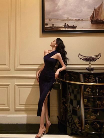 Sexy Sheath One Shoulder Slit 18th Birthday Dress Long Party Birthday Outfits For Women DP0187
