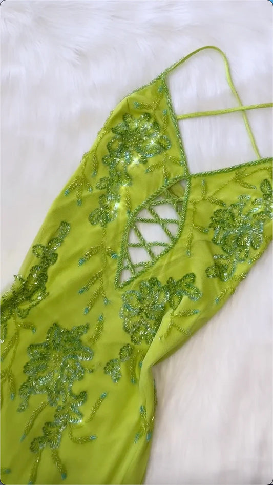 Green luxury gorgeous fashion elegant exquisite floral beading long fairy chiffon ball gown evening dress party dress prom dress gh3706