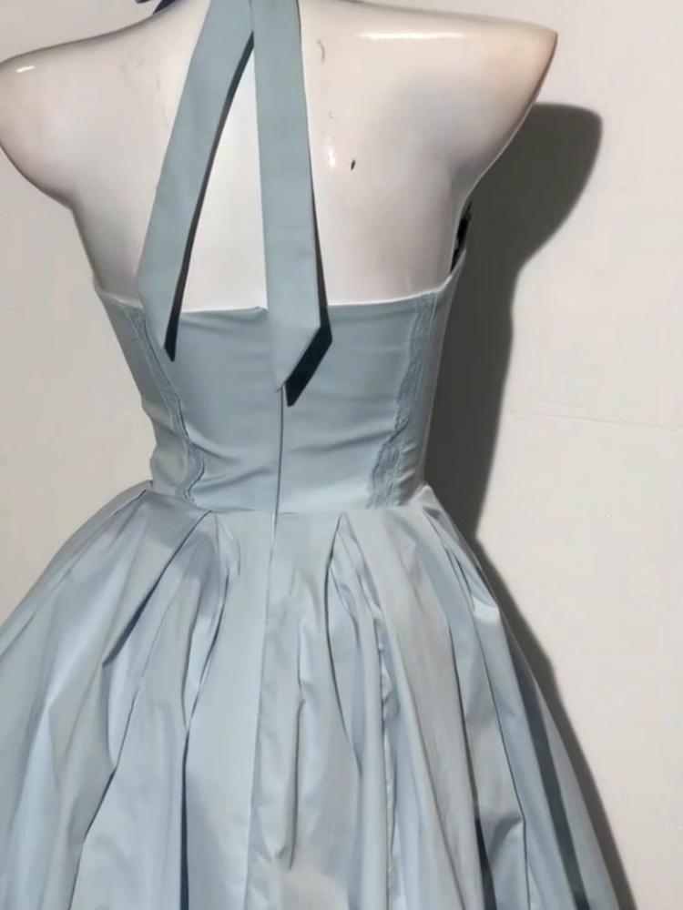 Blue Halter Neck A Line Short Birthday Dress Homecoming Dress  S215