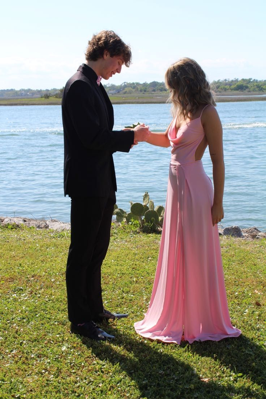 Vestido de fiesta largo rosa de corte A, espalda abierta, para dama de honor