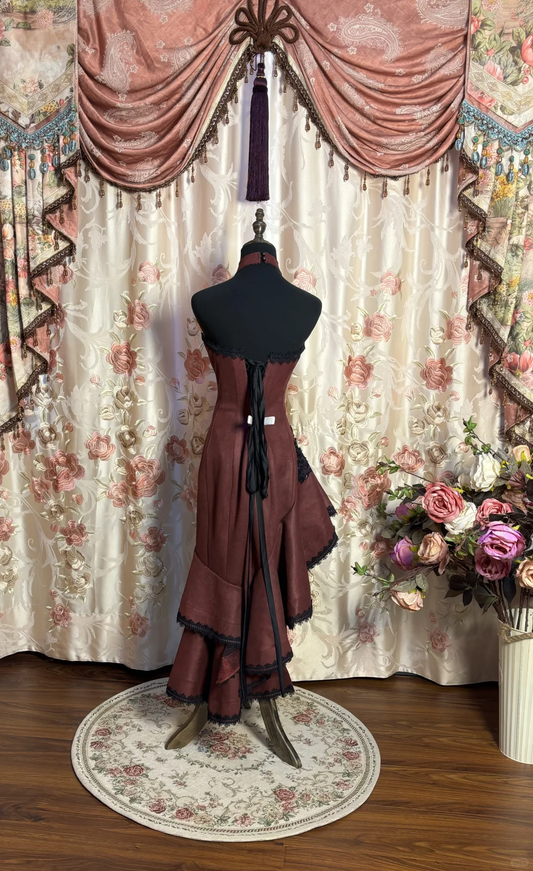 Sexy Burgundy Mermaid Halter Black Appliques Satin Homecoming Dress Cocktail Dress SH3708
