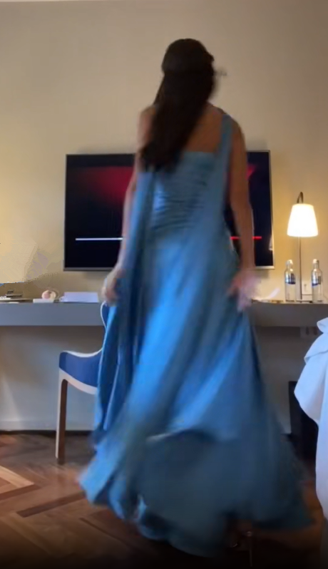 Vestido de fiesta azul sin tirantes, largo, para noche