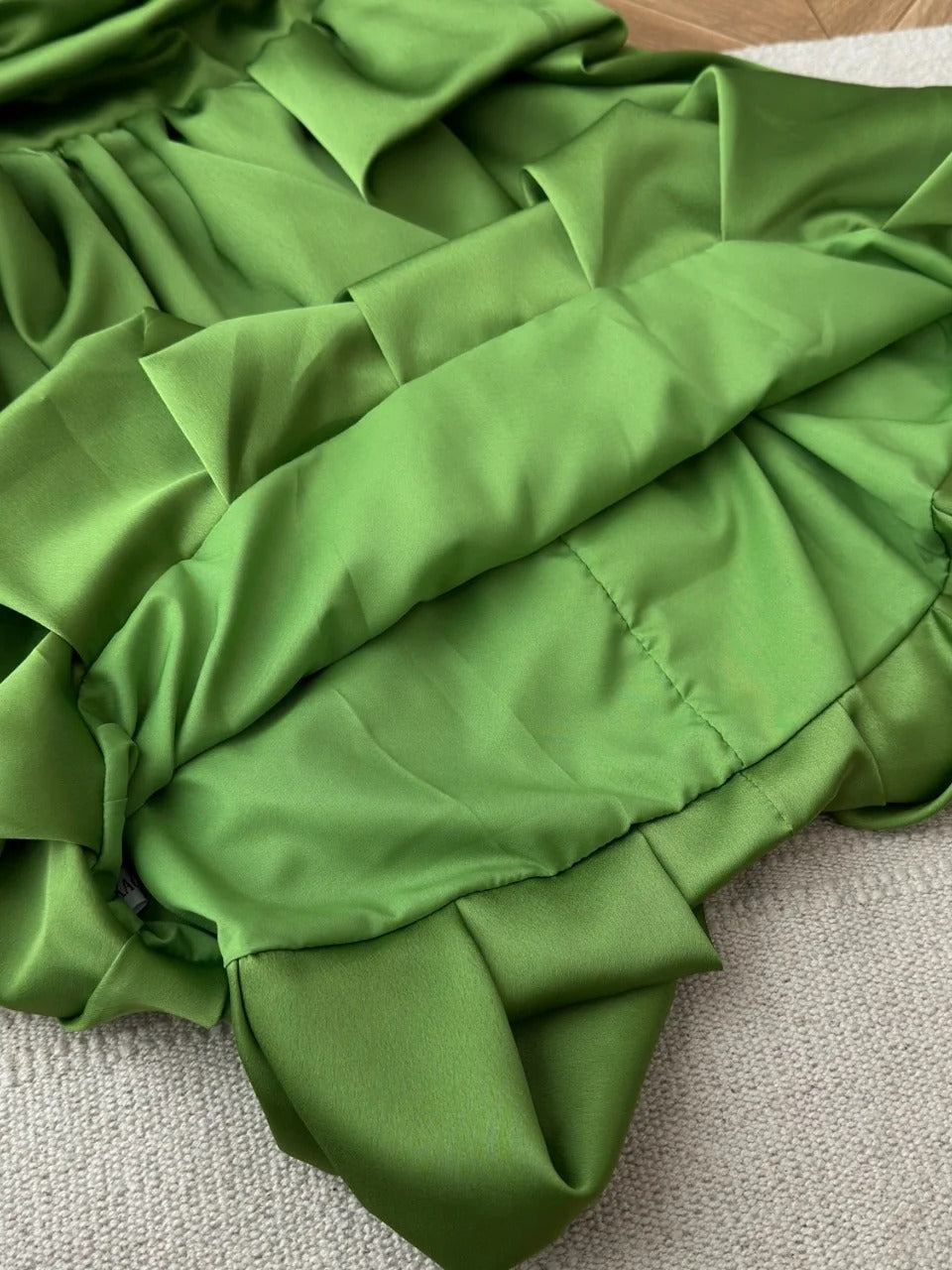 Green cute sweet tube top short satin homecoming dress birthday party dress holiday small dress gh3944