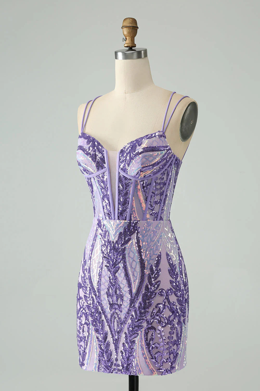 Gorgeous Purple Sequined Design A-line Bodycon Spaghetti Strap Homecoming Dress TP3637