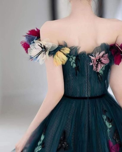 Unique Off The Shoulder  Tulle Appliques Long Evening Dress Formal Prom Dress SH1036