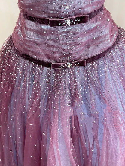 Purple Sparkling Elegant Vintage Long Tulle Quinceanera Dresses Ball Gown Graduation Dress Princess gh5006