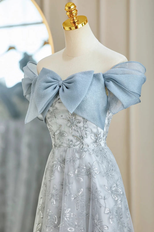 Blue Romantic Elegant Delicate Floral Long Tulle Ball Gown Evening Dress Party Dress Bridesmaid Dress Prom Dress gh3995