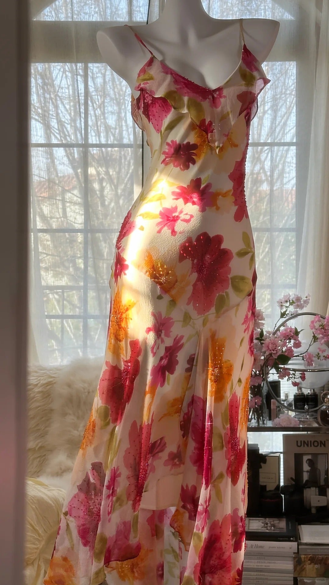 Colorful Romantic Floral Elegant Fashion Exquisite Beaded Long Chiffon Ball Dress Evening Dress Party Dress Valentine's Day Date Dress Wedding Guest Dress gh4007