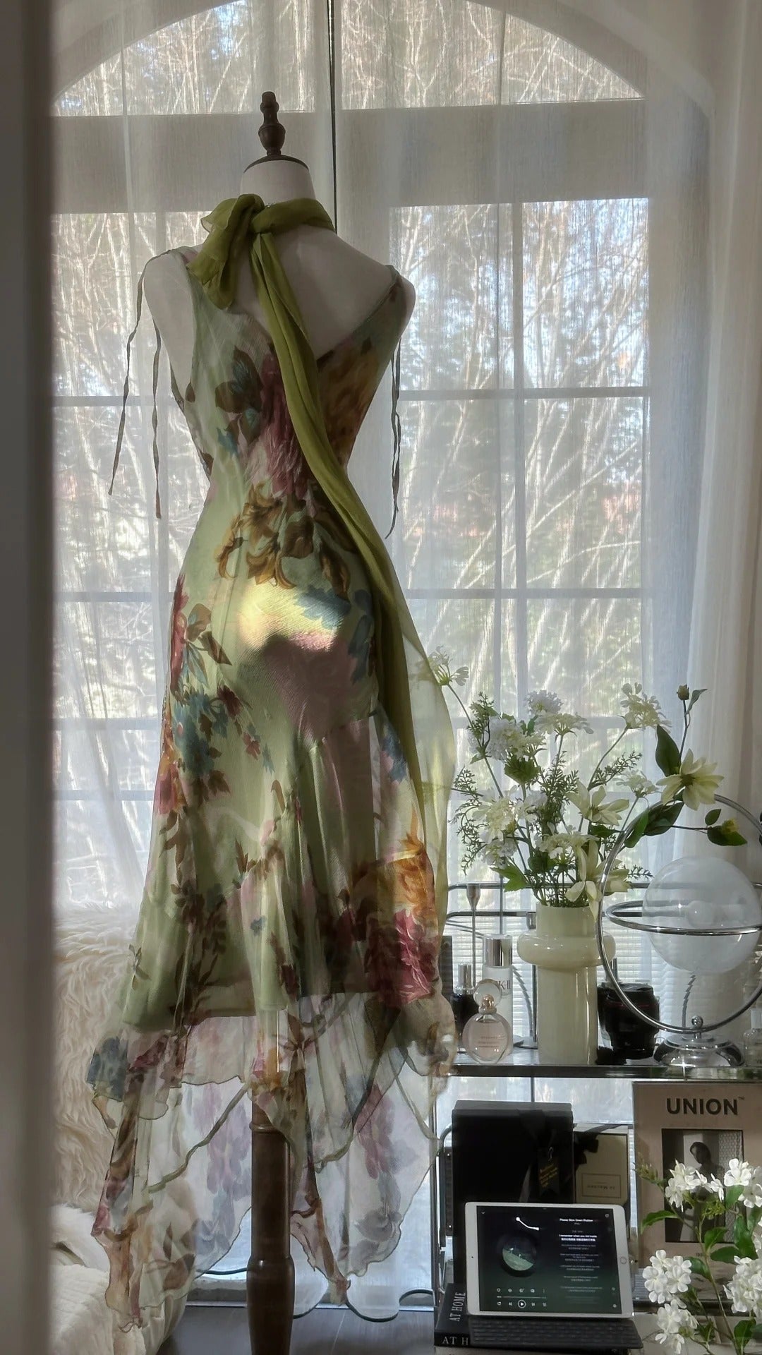 Green Romantic Gradient Fashion Elegant Exquisite Beading Long Chiffon Ball Gown Evening Dress Birthday/Wedding Guest/Holiday Party Dress Prom Dress Valentine's Day Date Dress gh4030
