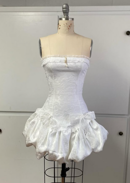 Vintage White Strapless A-line Lace Lace-up Short Party Dresses Homecoming Dress TP3776