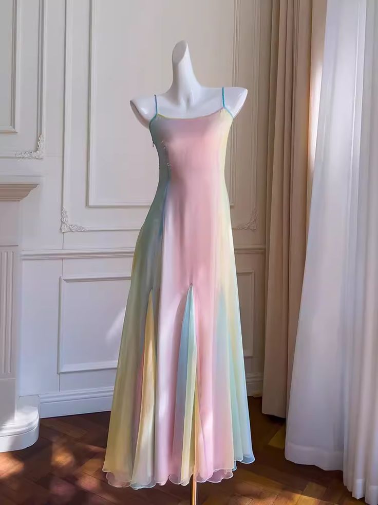Fairytale A Line Ombre Chiffon Straps Long Prom Dress SH2482