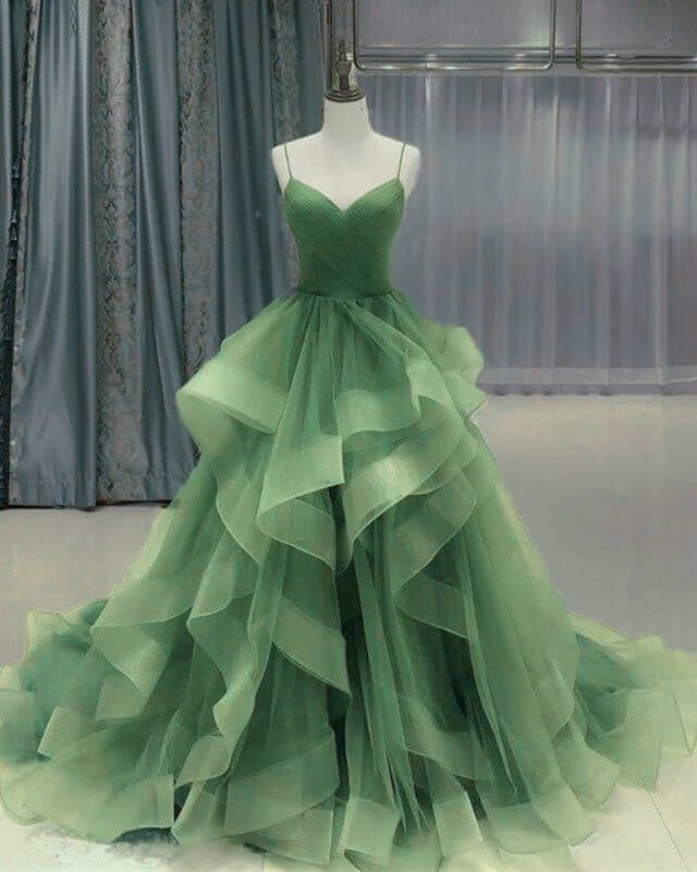Vestidos de quinceañera verde salvia, vestidos de fiesta con volantes, vestidos de gala