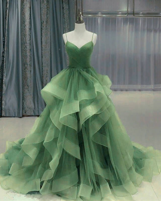 Vestidos de quinceañera verde salvia, vestidos de fiesta con volantes, vestidos de gala