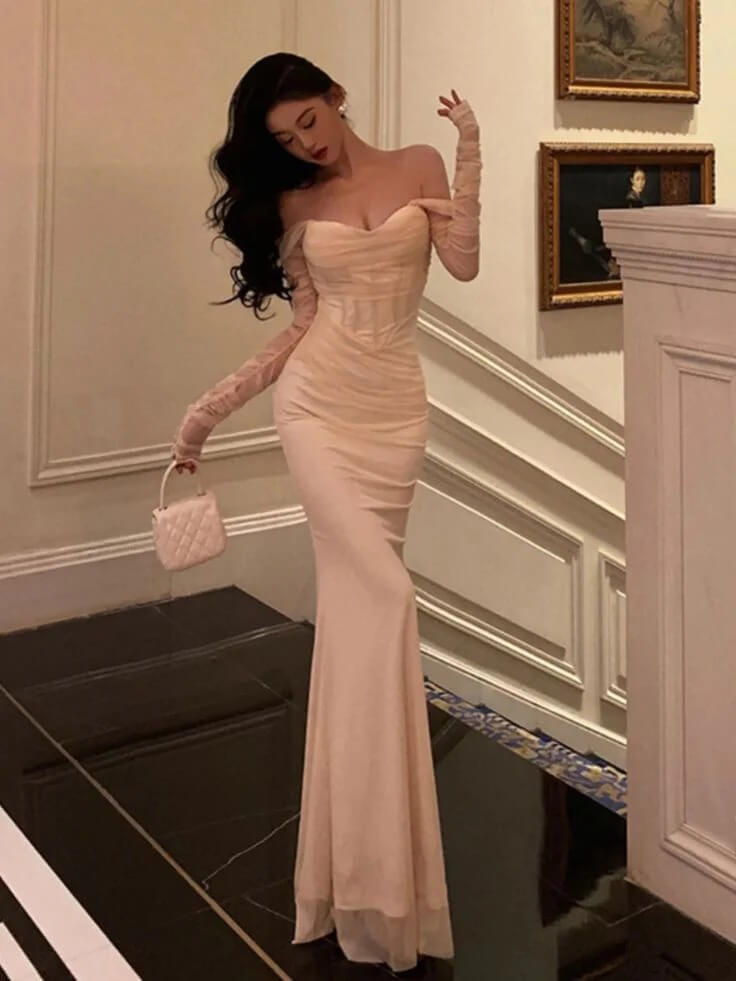 Sexy Wedding Party Dresses Long Sleeve Mermaid Gala Dress Formal