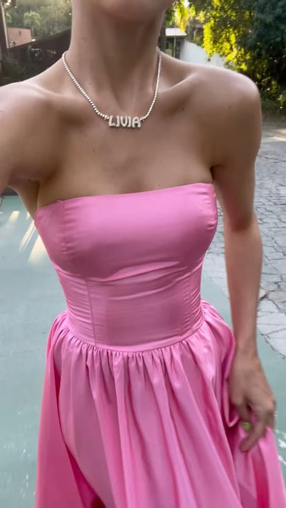 Vestido de fiesta rosa con abertura en la pierna, vestidos de fiesta elegantes y sexys para mujer