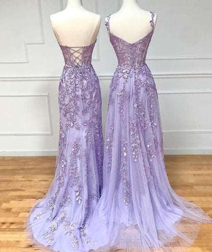 PURPLE LACE LONG PROM DRESS      cg24969