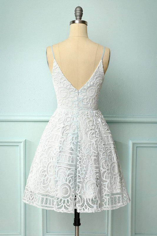 White Lace A-line Short Dress Homecoming Dress     fg3744