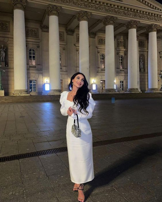 Vestidos de noche blancos de satén hasta la rodilla para fiesta de graduación