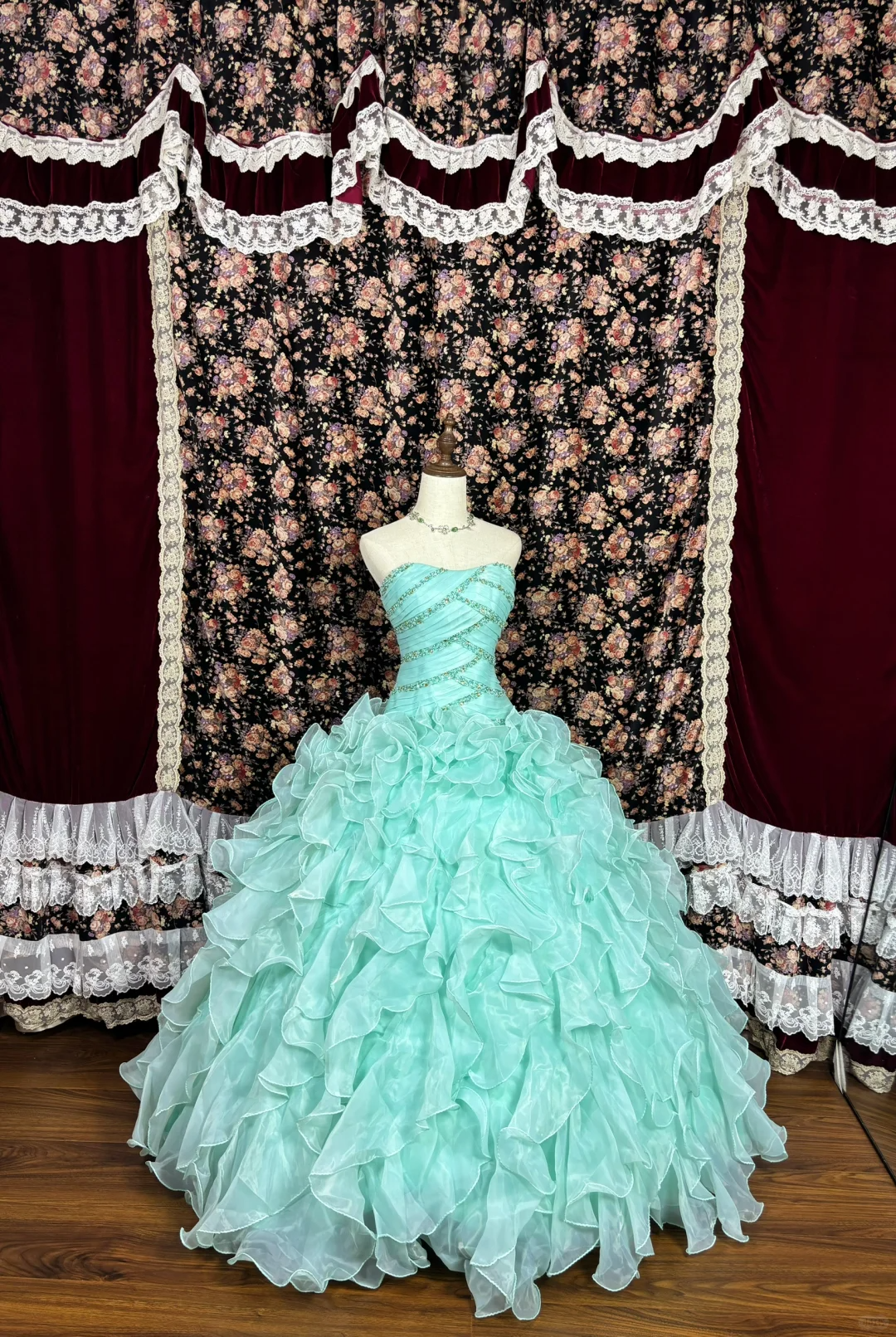 Vestido de noche vintage de quinceañera, de tul azul verdoso, sin tirantes y con cuentas, corte A, para fiesta de graduación, TP4263
