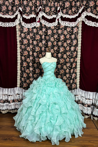 Vestido de noche vintage de quinceañera, de tul azul verdoso, sin tirantes y con cuentas, corte A, para fiesta de graduación, TP4263