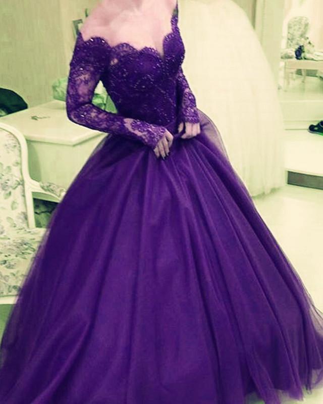 Elegantes vestidos de quinceañera de tul, vestidos de baile con encaje y mangas largas