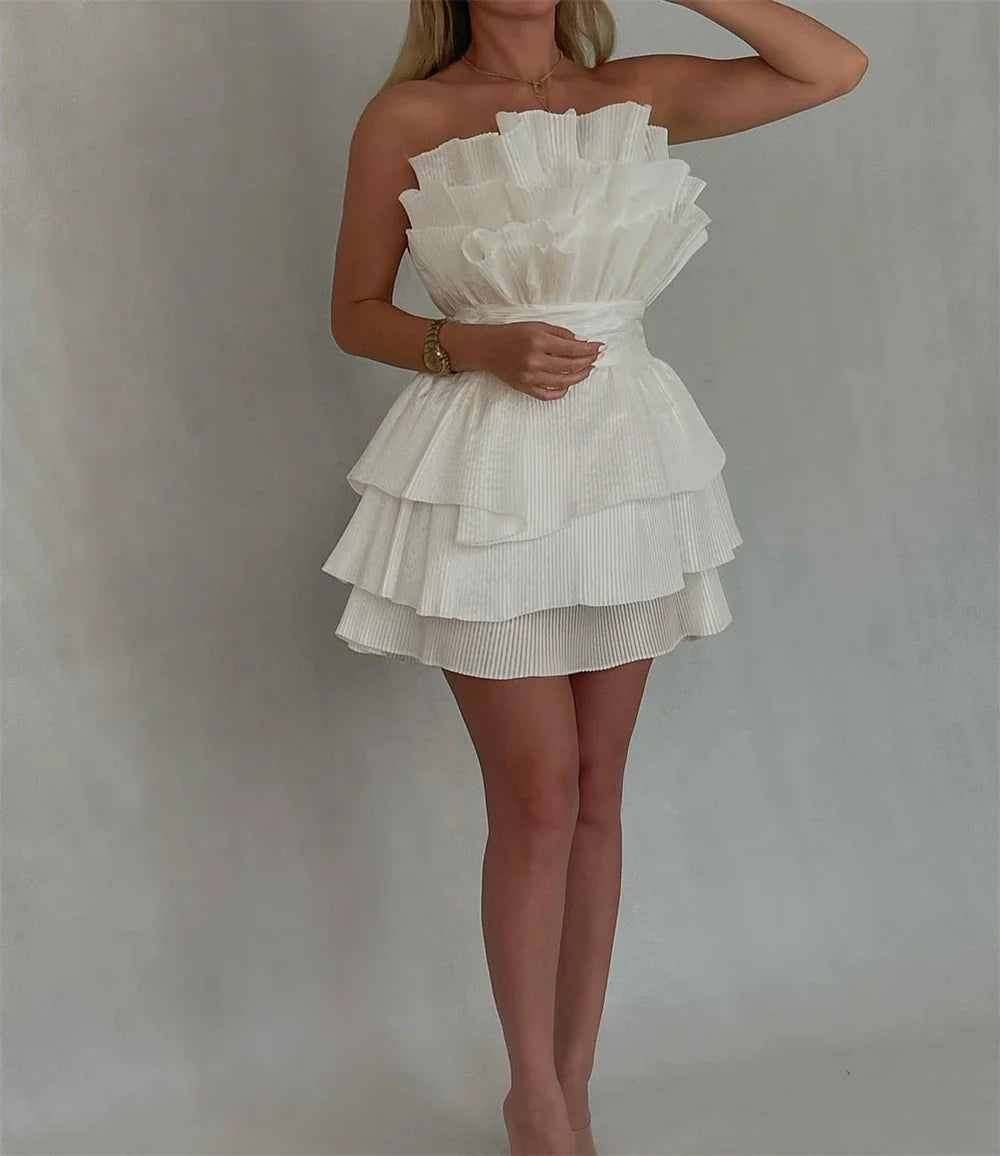 A line Strapless Tiered Short Homecoming Dress Party Gown    fg8078