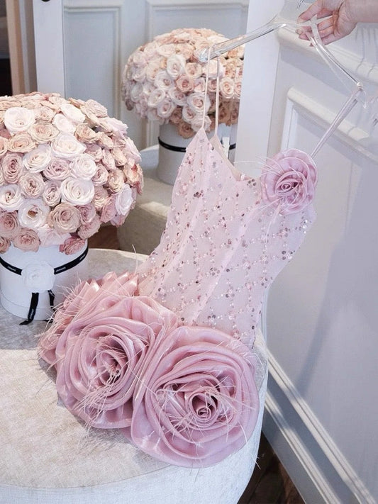 Vestidos de fiesta cortos rosas con tirantes finos, elegantes y cortos, para cóctel, de noche, para 16 cumpleaños, DH2780