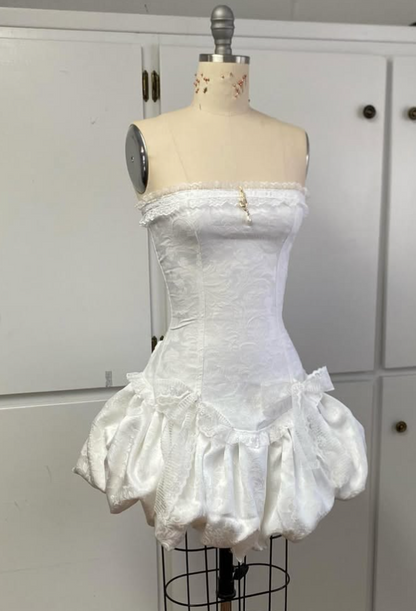 Vintage White Strapless A-line Lace Lace-up Short Party Dresses Homecoming Dress TP3776