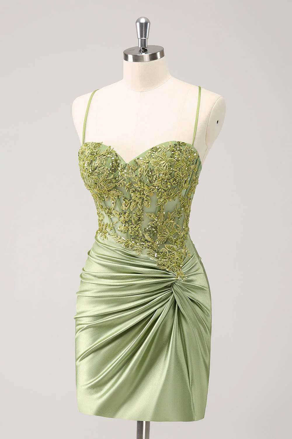 Vintage Green Embroidery Design A-line Sleeveless Spaghetti Strap Homecoming Dress TP3452
