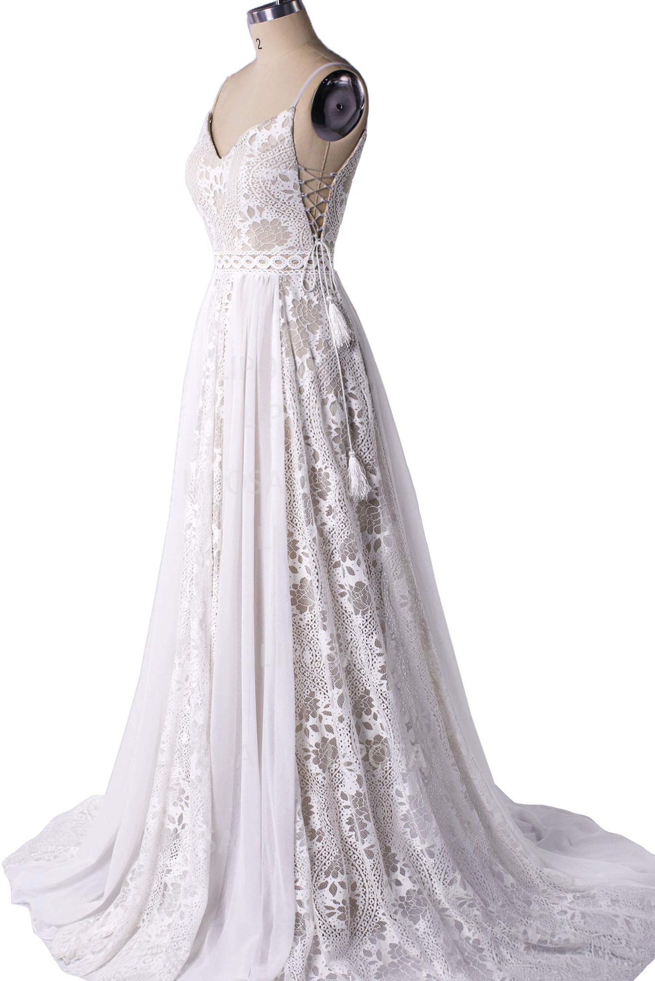 Vestidos de novia elegantes de encaje para playa, largos, con escote en V y espalda descubierta