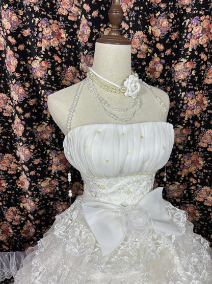 Beautiful Ivory Tulle Lace Strapless Appliques Sweet 16th Quinceanera A-Line Floor-length Tiered Evening Dress Prom Dress Ball Gown TP4260